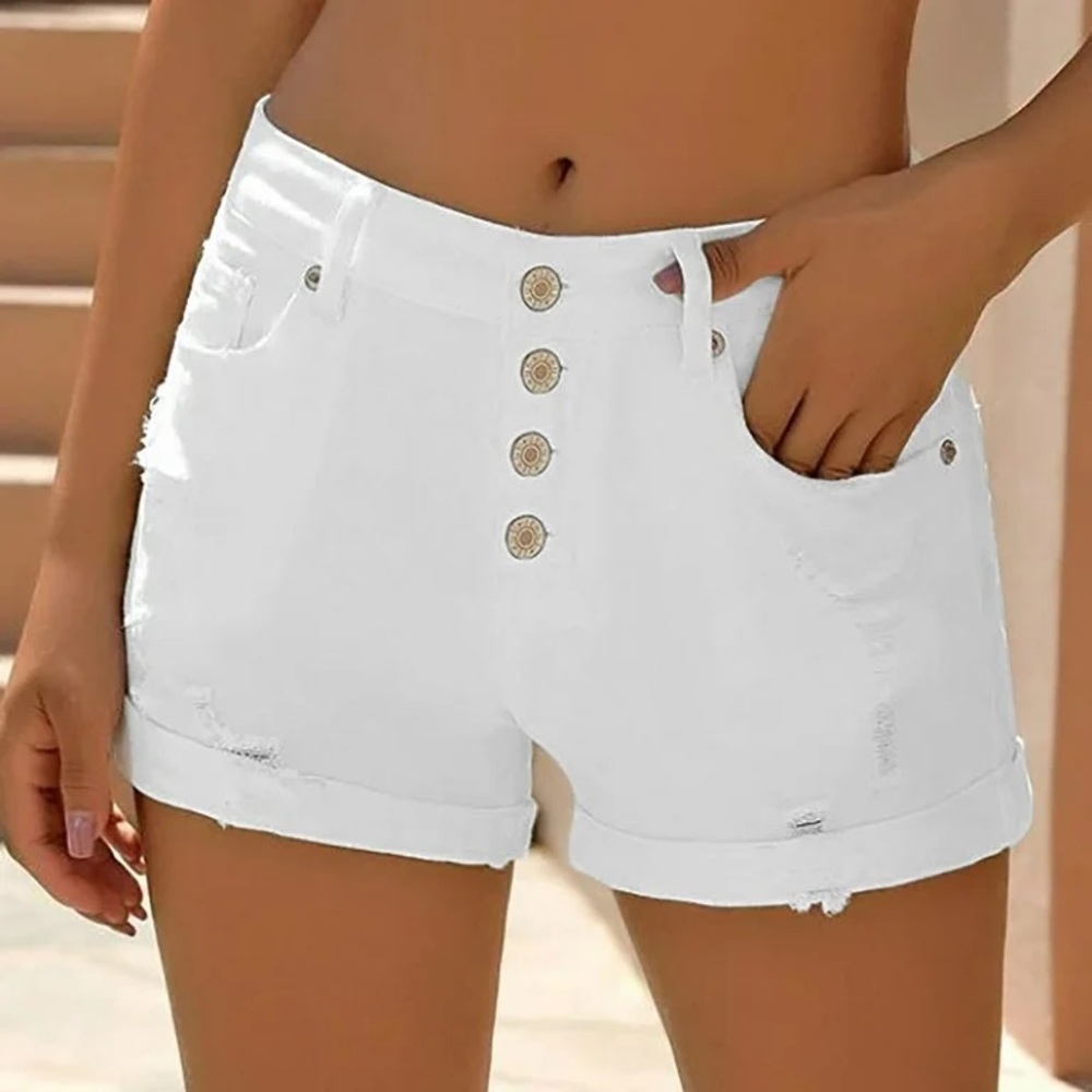NWT Arizona Jean Co  High Rise Distressed Button Fly White Denim Shorts Size 11